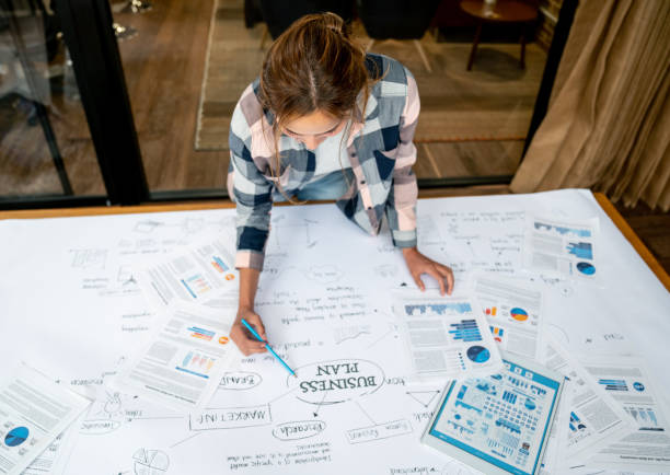 Portrait of a creative business woman drawing a business plan